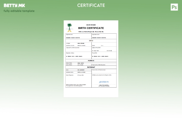 модерен стил Саудиска Арабија извод од матична книга на родени Шаблон за Word и 